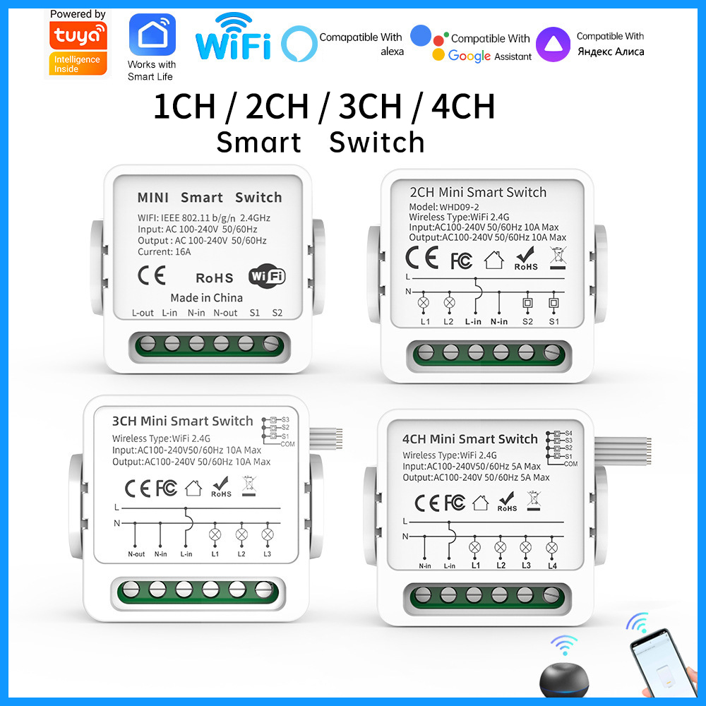 Smart Home Voice Assistant - Interruptor Inteligente WiFi Tuya de 1/2/3/4