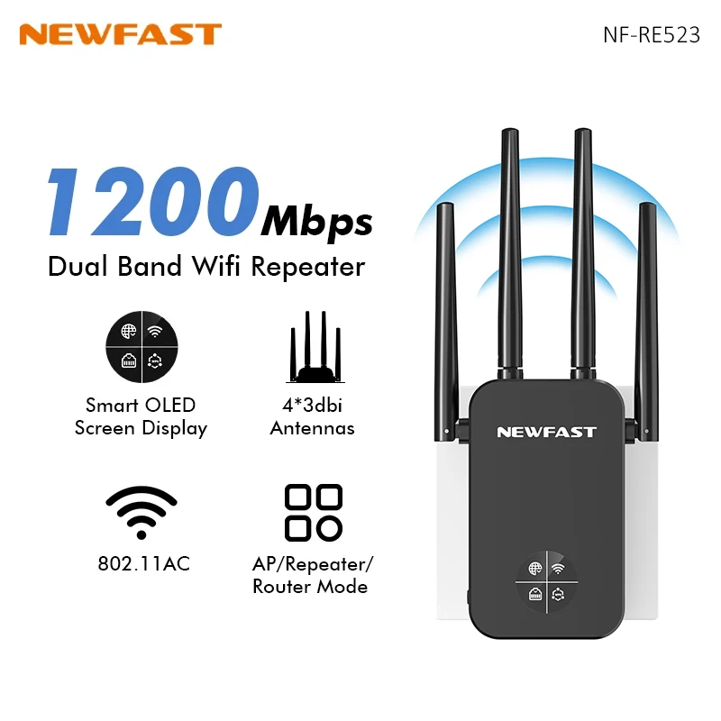 Smart Home X10 - NEWFAST Repetidor WiFi de 1200Mbps, Router