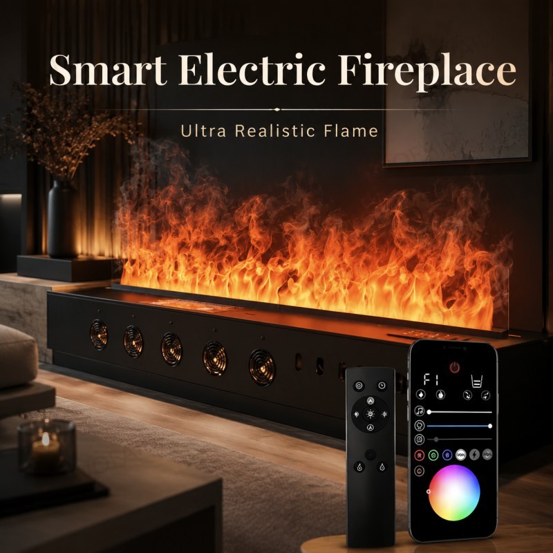 Smart Home Simulation - Chimenea de Pared Minimalista, Chimenea Inteligente