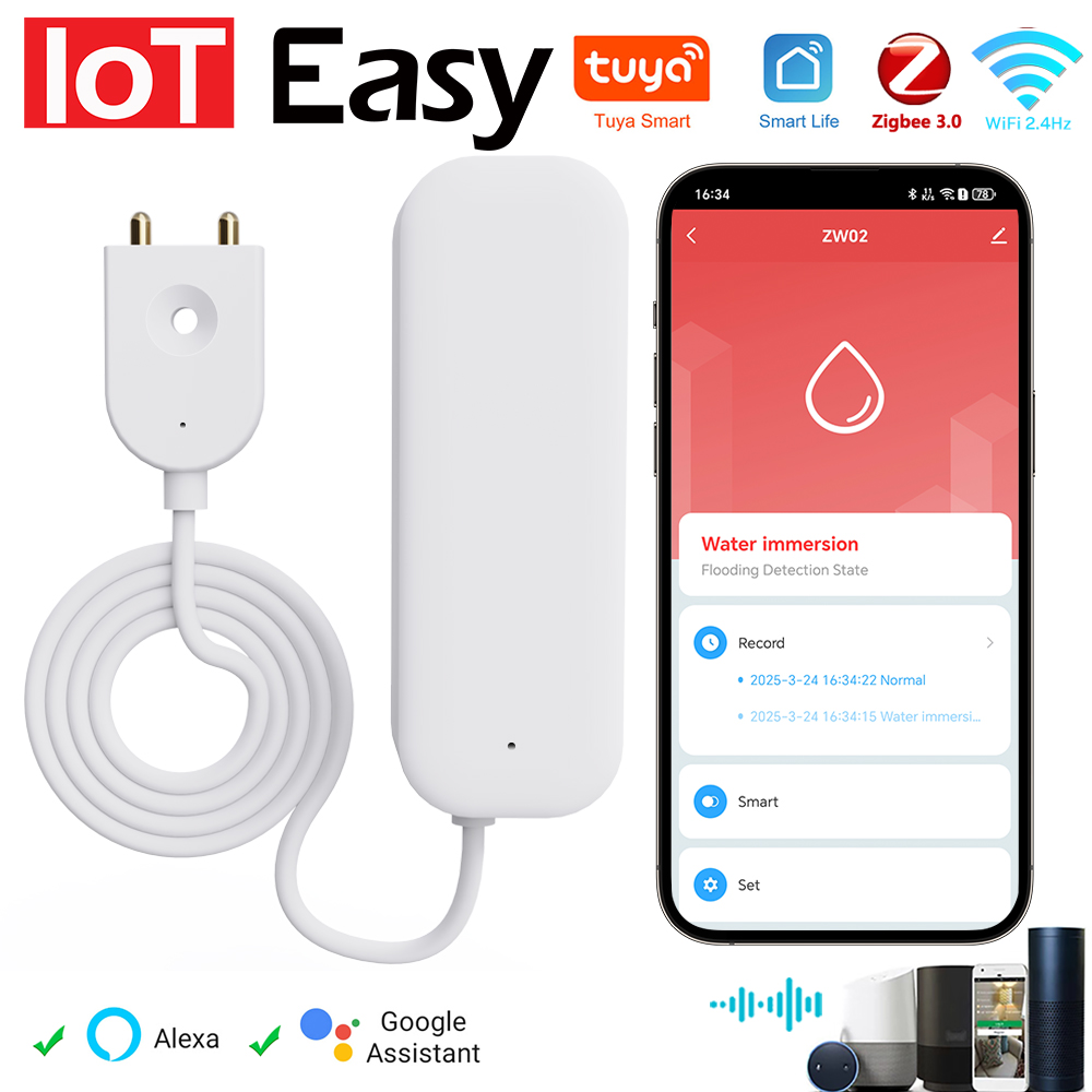 Tuya WiFi ZigBee Sensor de agu - Wifi Water Leak Detector reseña y precio
